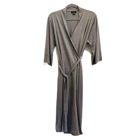 Natori Gray Cotton Rayon Slip Shift Wrap Maxi Robe Dress   Women's Size Medium - Picture 2 of 10